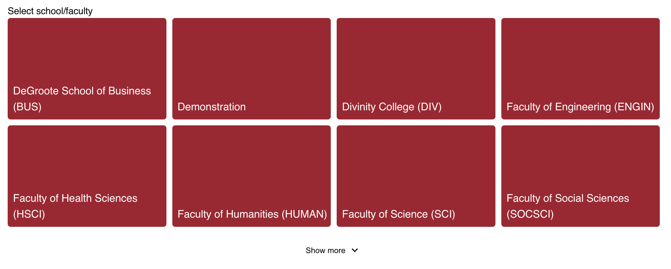 The visual interface for sorting by faculty.