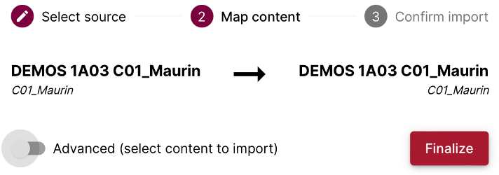 The screen to confirm where you are mapping content. 