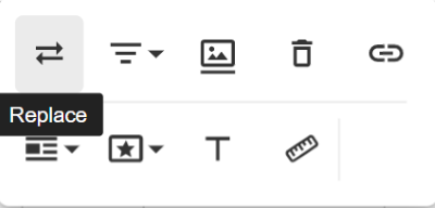 A close up of some of the text editing options with the "Replace" button highlighted.