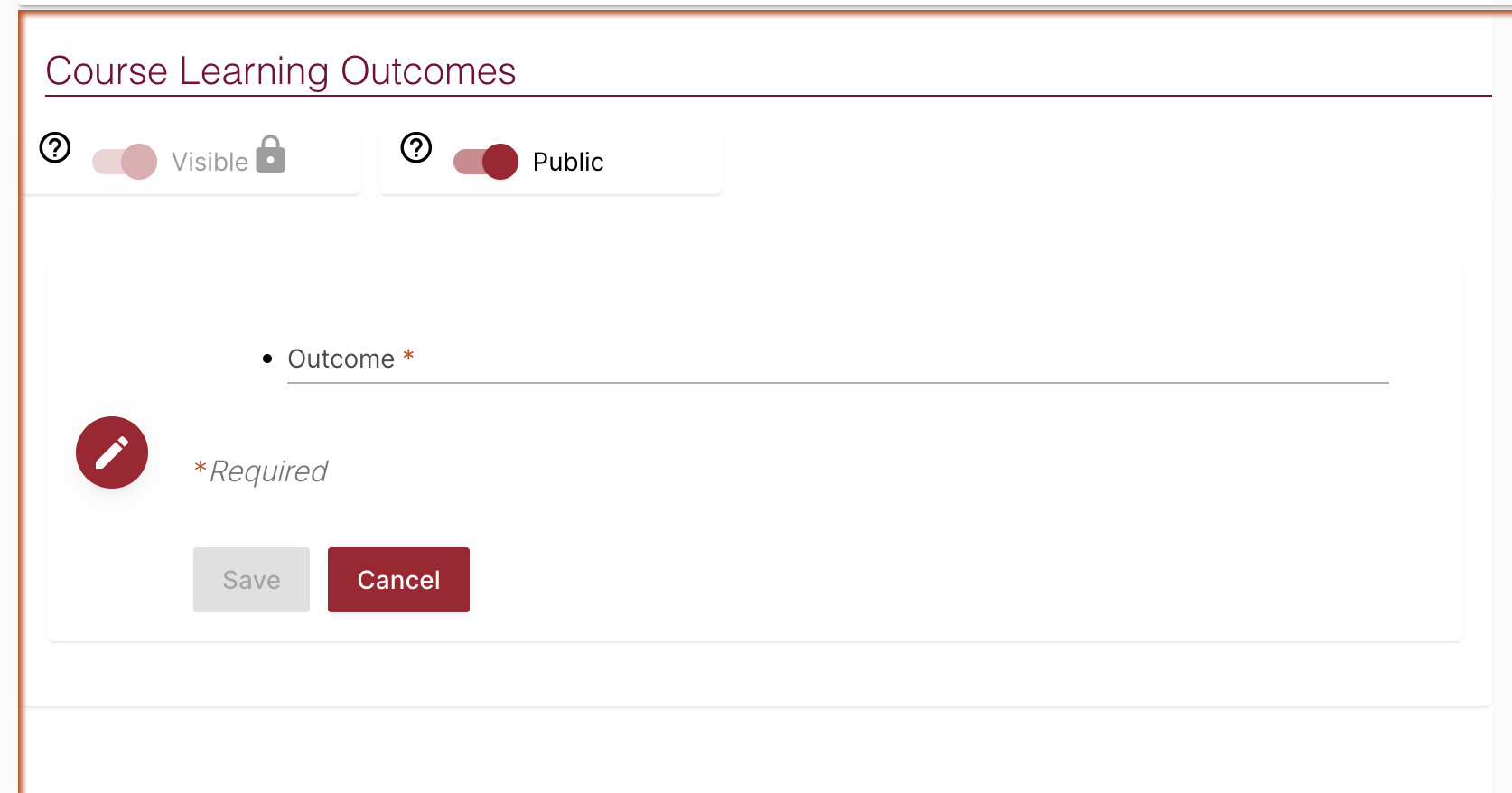 The full view of the course learning outcomes editor.