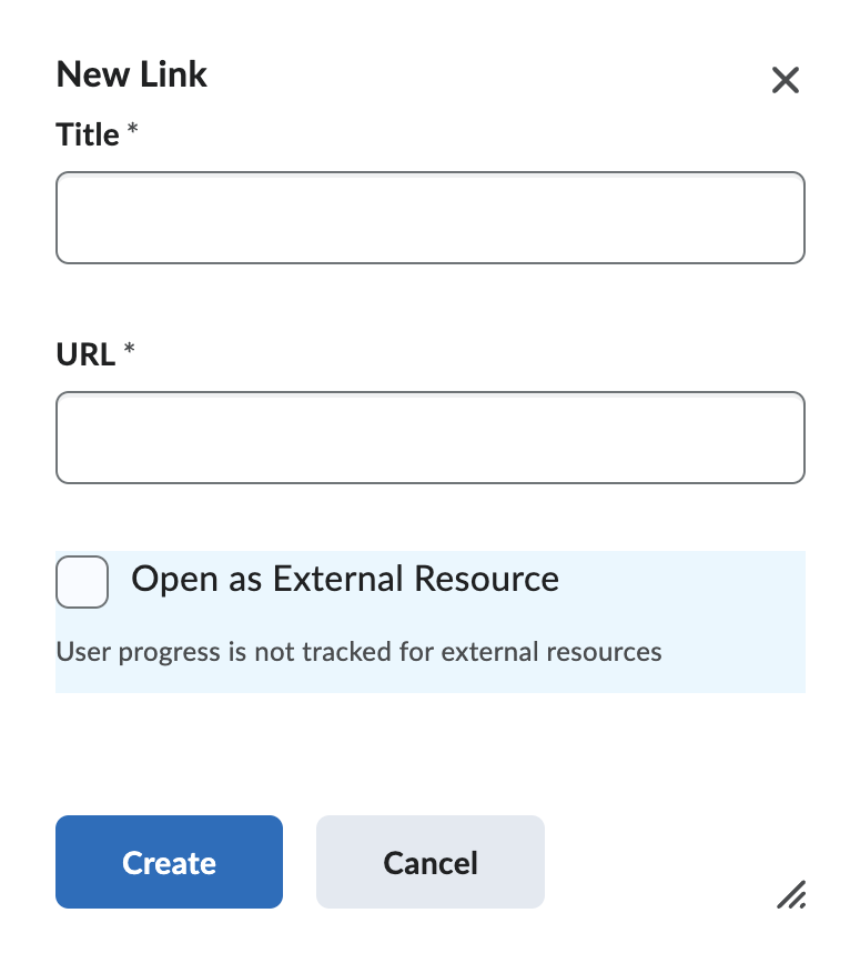 The popup menu for creating a link in Avenue. The checkbox for opening the link externally is not checked.