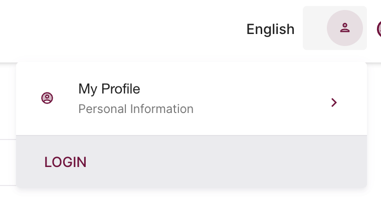 In the top right corner, there is a circle with the silhouette of a person. Below that, you have buttons for "My Profile" and "Login."